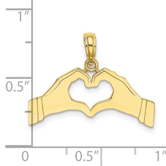 Million Charms 14k Yellow Gold Two Hands Forming a Heart Necklace Charm Pendant - Picture 3 of 4